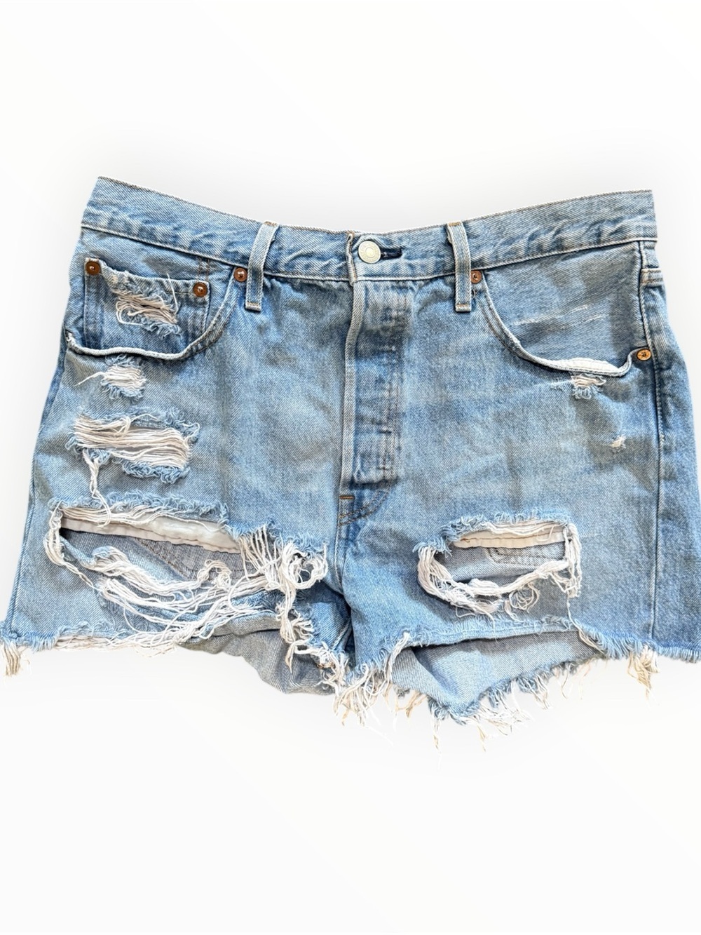 Levi's 501 distressed denim jean shorts light wash 100% cotton